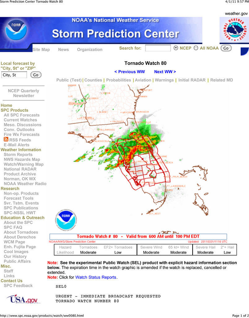 Storm Prediction Center Tornado Watch 80 2-1